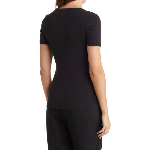 JAMES PERSE WOMEN NWT U-NECK RIBBED SHORT SLEEVE BLACK TEE. SIZE 3(L) - Picture 2 of 10